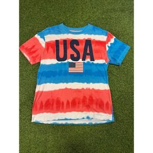 Mad Engine USA T Shirt Mens Large Red White Blue Tie Dye American Flag Graphic